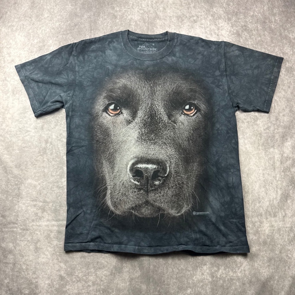 The Mountain Black Lab Dog Face Tie Dye Graphic T-Shirt Mens Medium Gray Black